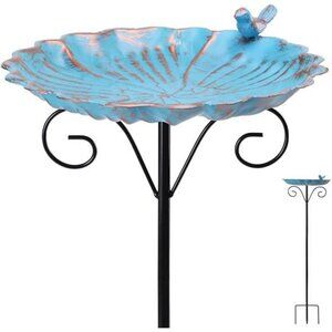 Bird Baths for Outdoor, Metal Garden BirdBath with Bird Statue